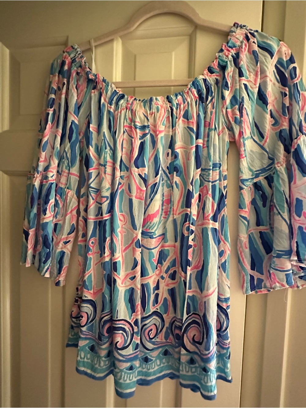 Lilly Pulitzer Blue, Pink & White Off-Shoulder Tunic